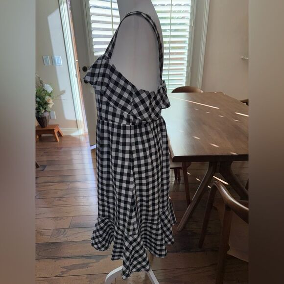J.Crew Gingham Ruffle Midi Dress Size 12 Black White Check Cotton Lined Summer - Picture 3 of 11